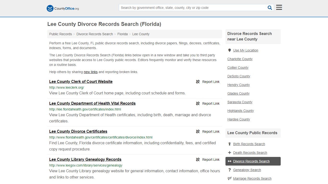 Lee County Divorce Records Search (Florida) - County Office